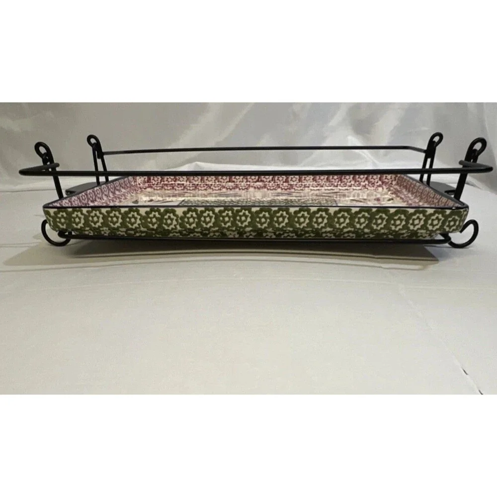 Temptations Old World Hand Painted Ceramic Platters Ovenwear Set w/ Metal Racks